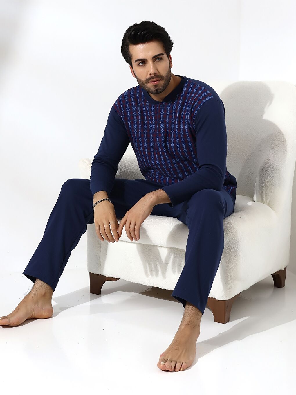 Mavi Standart Kalıp Erkek Pijama Takımı-2