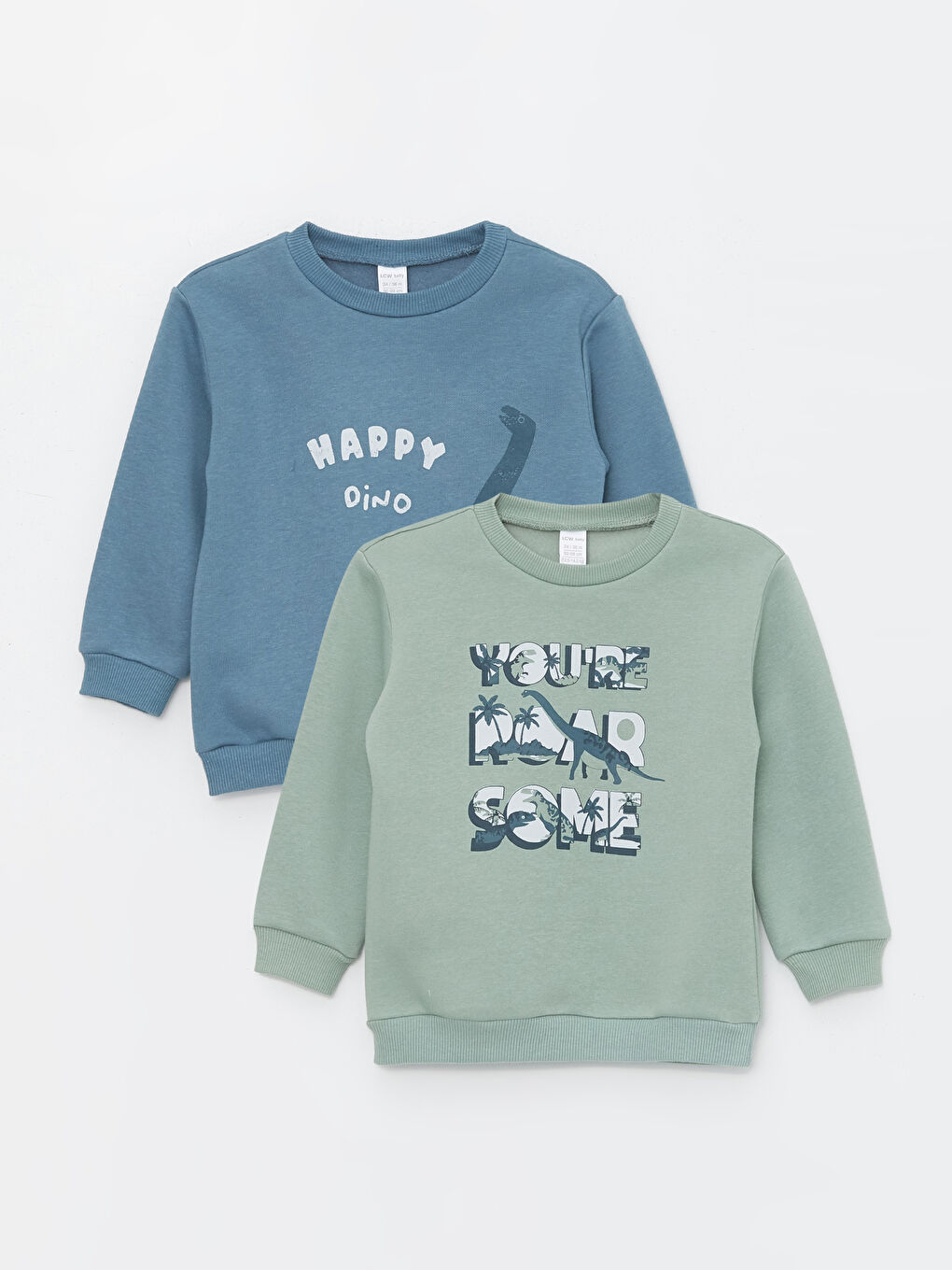 LCW baby Mat Yeşil Bisiklet Yaka Uzun Kollu Baskılı Erkek Bebek Sweatshirt 2'li