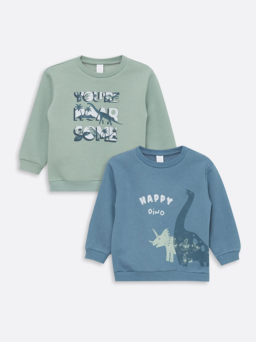 LCW baby Yeşil Bisiklet Yaka Uzun Kollu Baskılı Erkek Bebek Sweatshirt 2'li