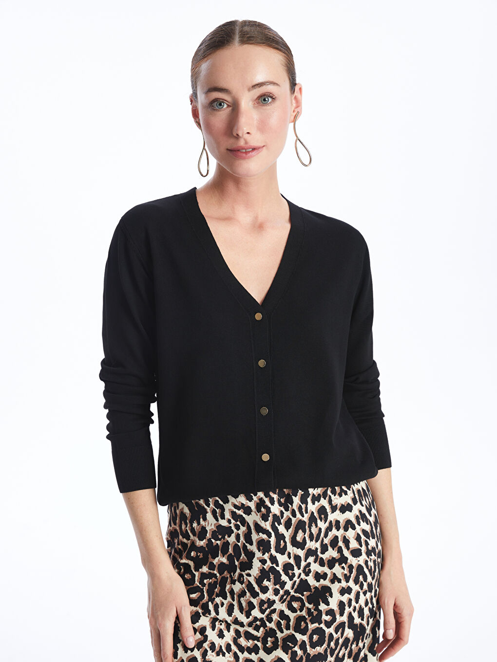 Siyah V Yaka Kadın Triko Hırka