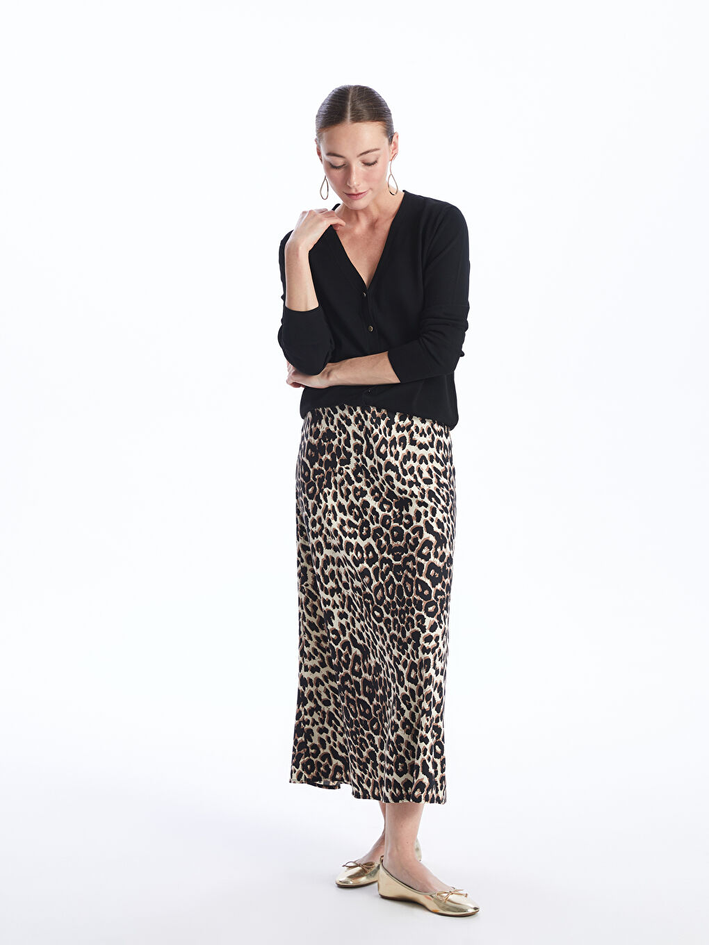 Siyah V Yaka Kadın Triko Hırka-2