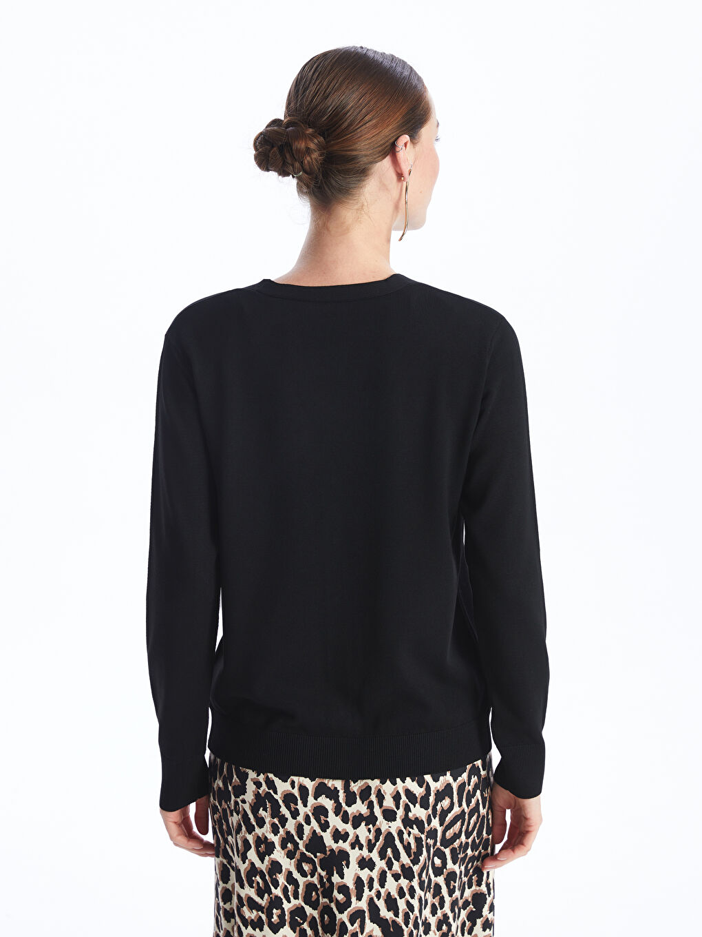 Siyah V Yaka Kadın Triko Hırka-4