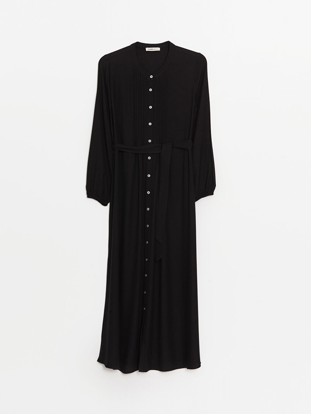 Siyah Bisiklet Yaka Düz Uzun Kollu Kadın Elbise-5