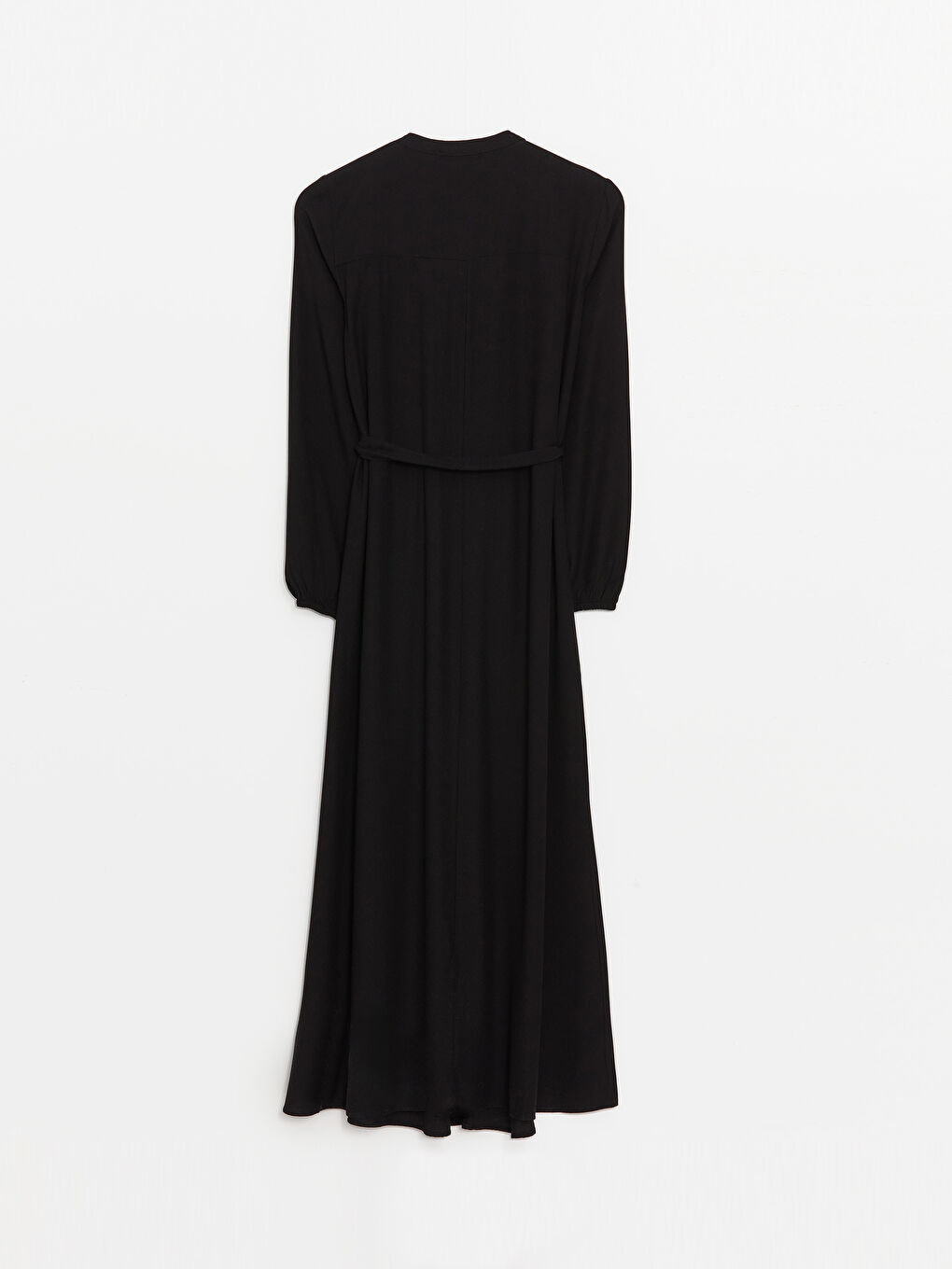 Siyah Bisiklet Yaka Düz Uzun Kollu Kadın Elbise-6