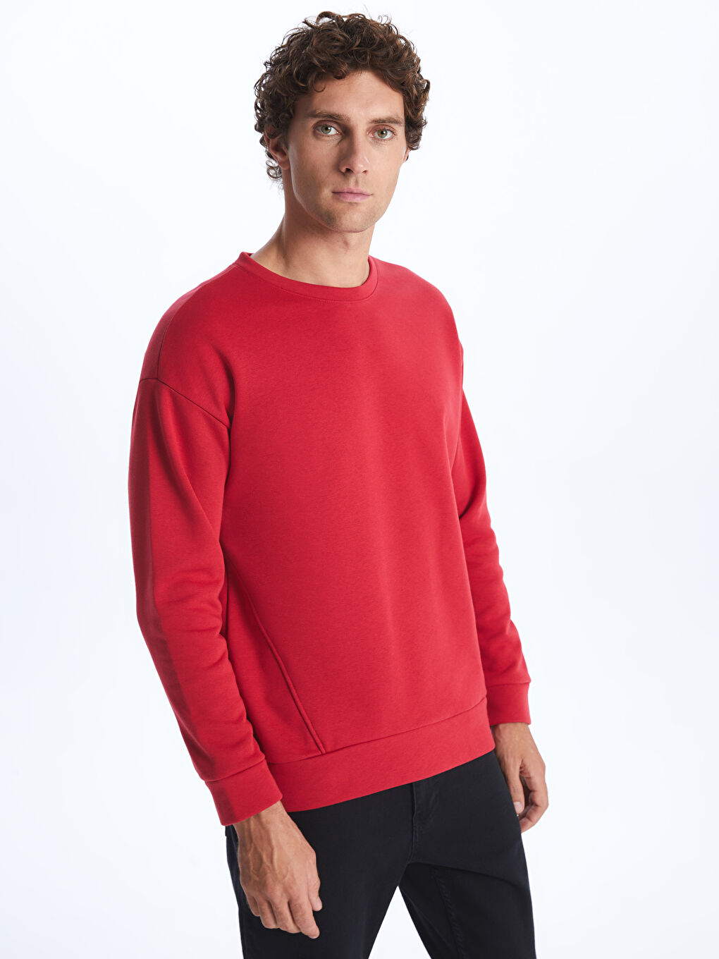 LCW ECO Kırmızı Bisiklet Yaka Uzun Kollu Erkek Sweatshirt - 1