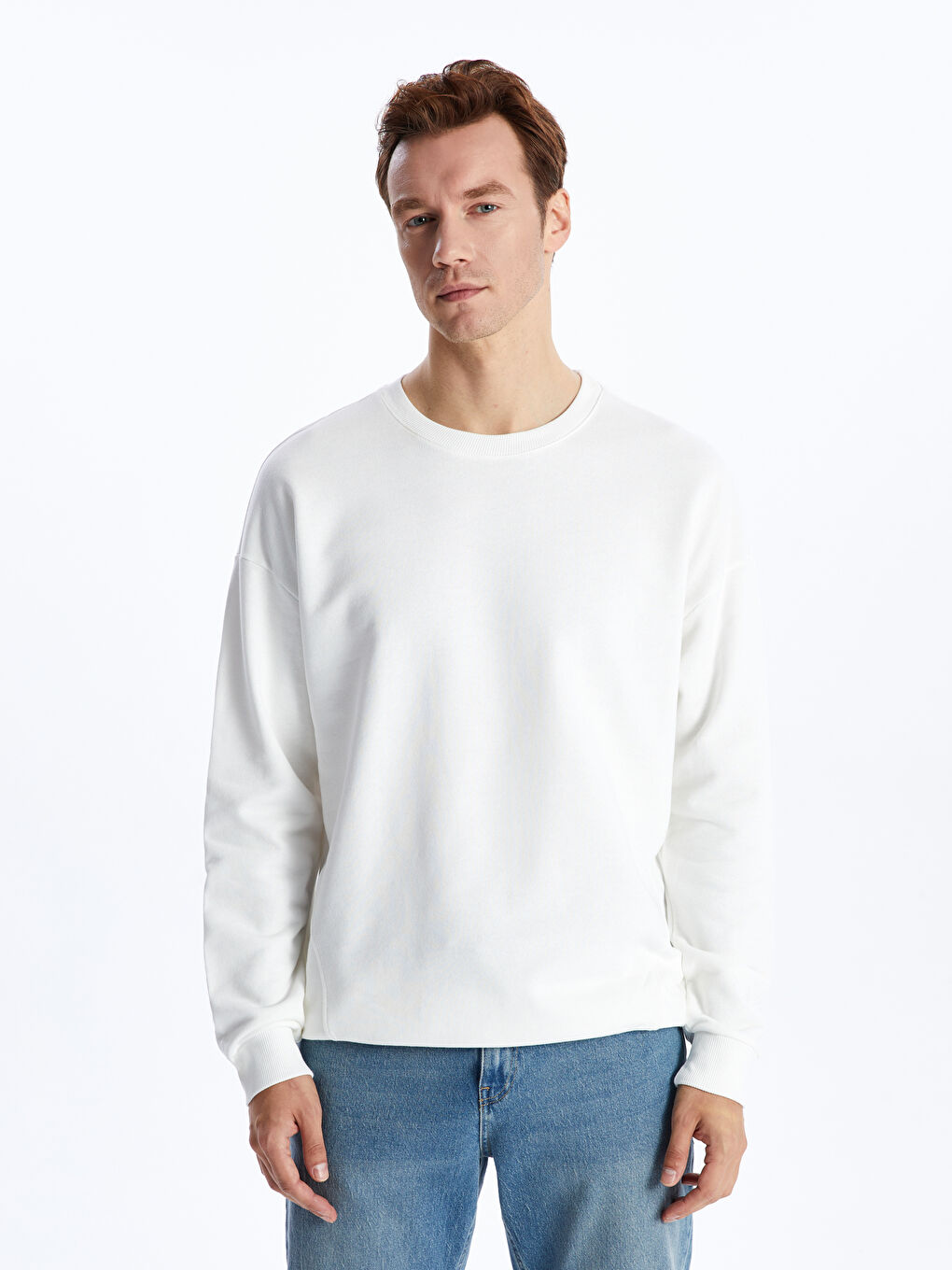 LCW ECO Ekru Bisiklet Yaka Uzun Kollu Erkek Sweatshirt - 1