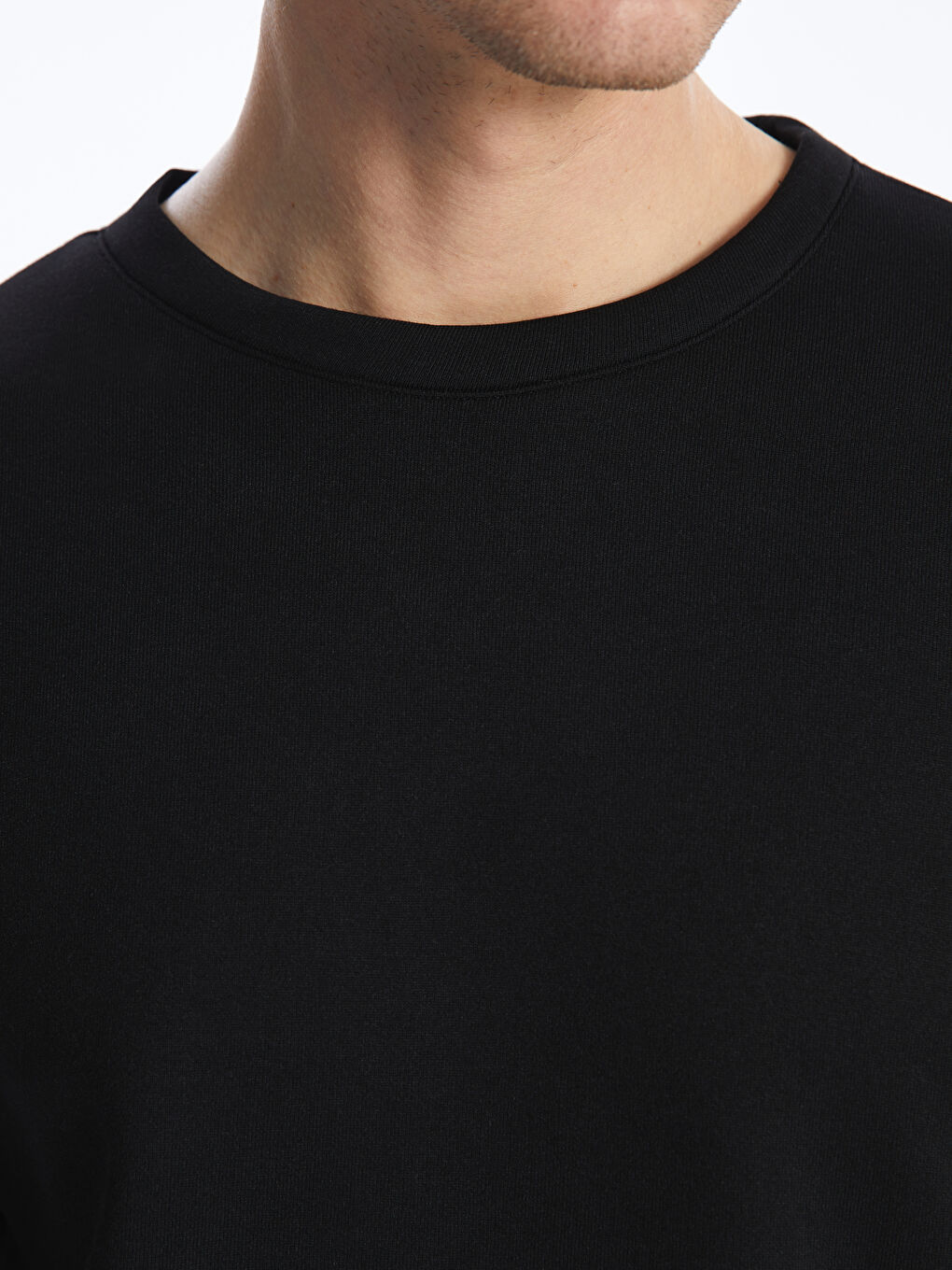 Siyah Bisiklet Yaka Uzun Kollu Erkek Sweatshirt-3