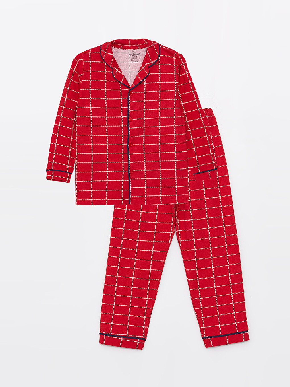 Kırmızı Gömlek Yaka Baskılı Uzun Kollu Erkek Çocuk Pijama Takımı