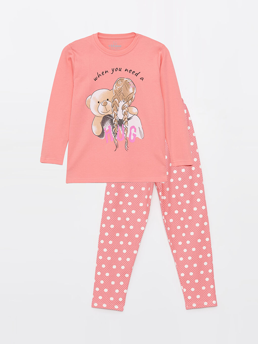 Kırmızı Bisiklet Yaka Baskılı Uzun Kollu Kız Çocuk Pijama Takımı