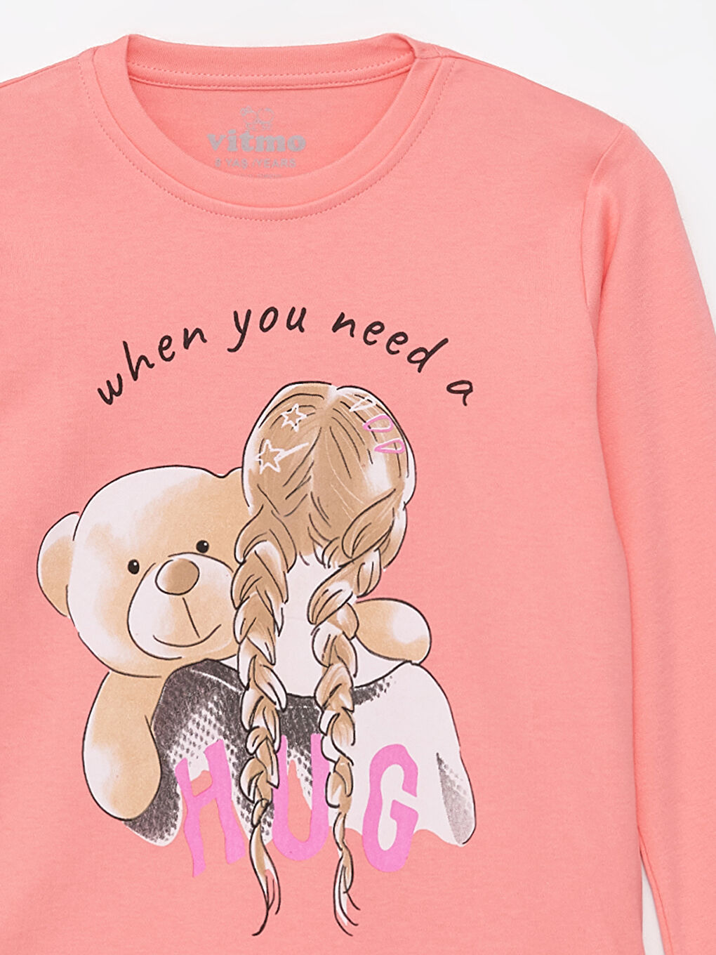 Kırmızı Bisiklet Yaka Baskılı Uzun Kollu Kız Çocuk Pijama Takımı-6