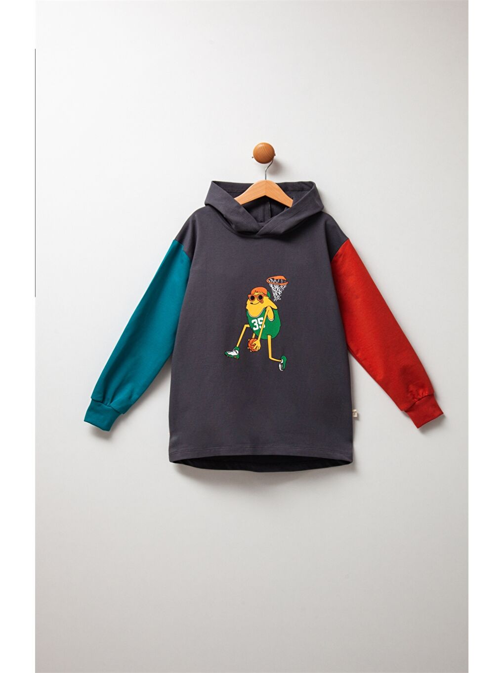 Antrasit Baskılı Uzun Kollu Erkek Çocuk Hoodie