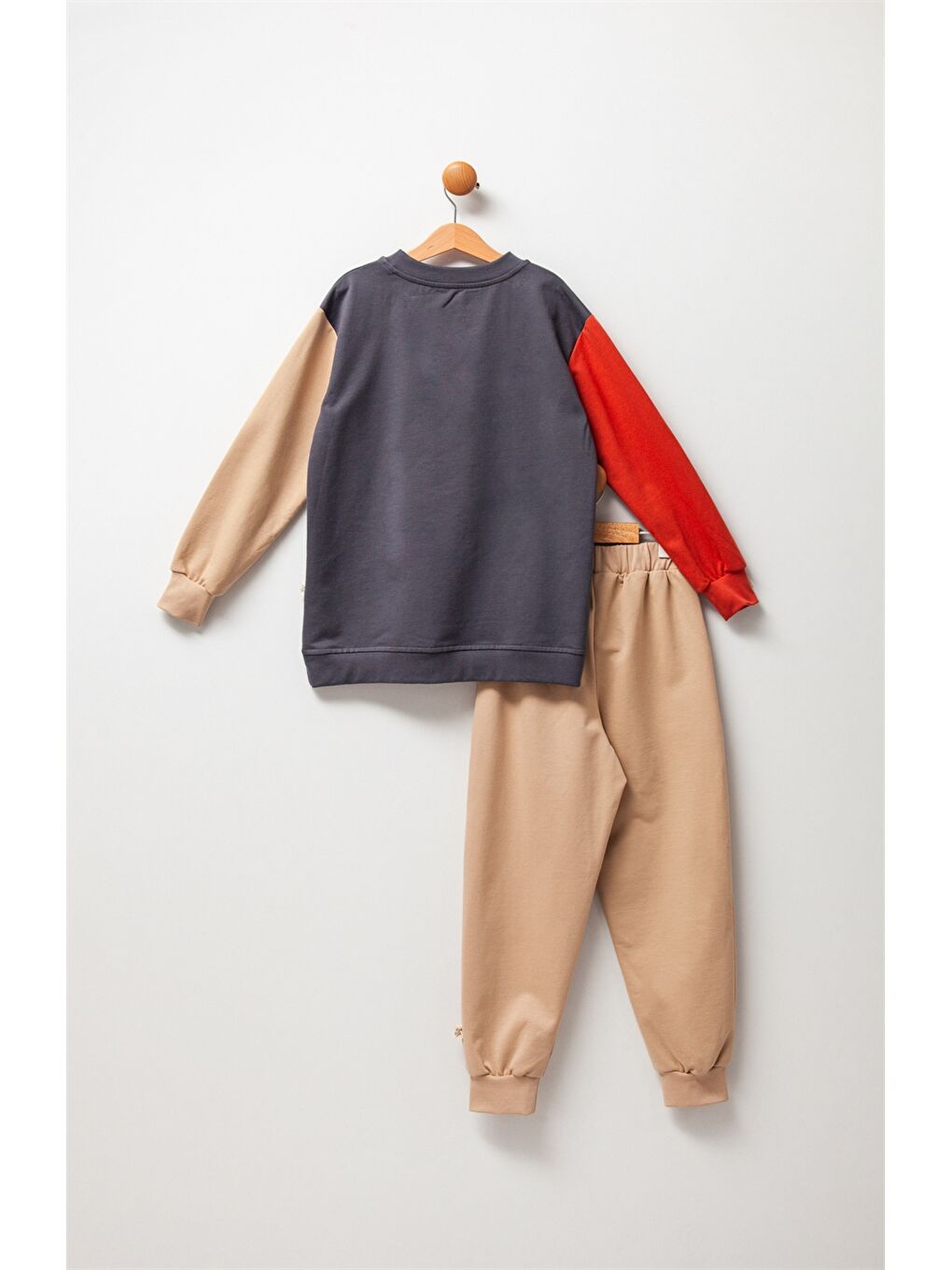 Bej Bisiklet Yaka Uzun Kollu Erkek Çocuk 2'li Takım-1