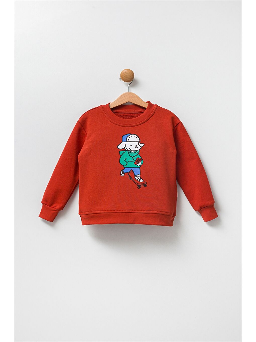 Pija Pija Kiremit Bisiklet Yaka Baskılı Uzun Kollu Erkek Bebek Sweatshirt