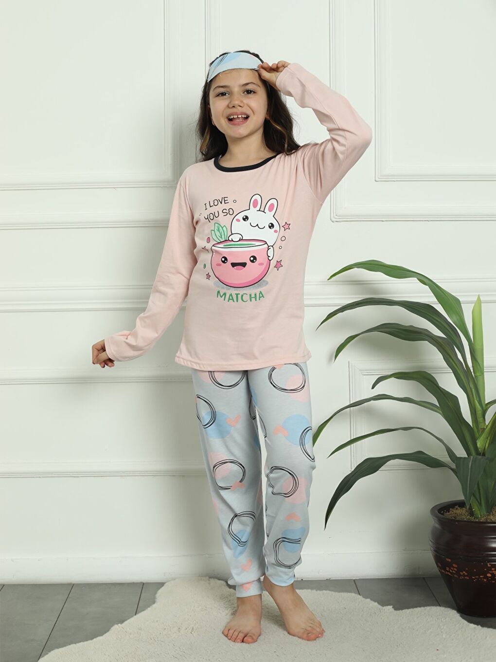 Pembe Bisiklet Yaka Baskılı Uzun Kollu Kız Çocuk Pijama Takımı