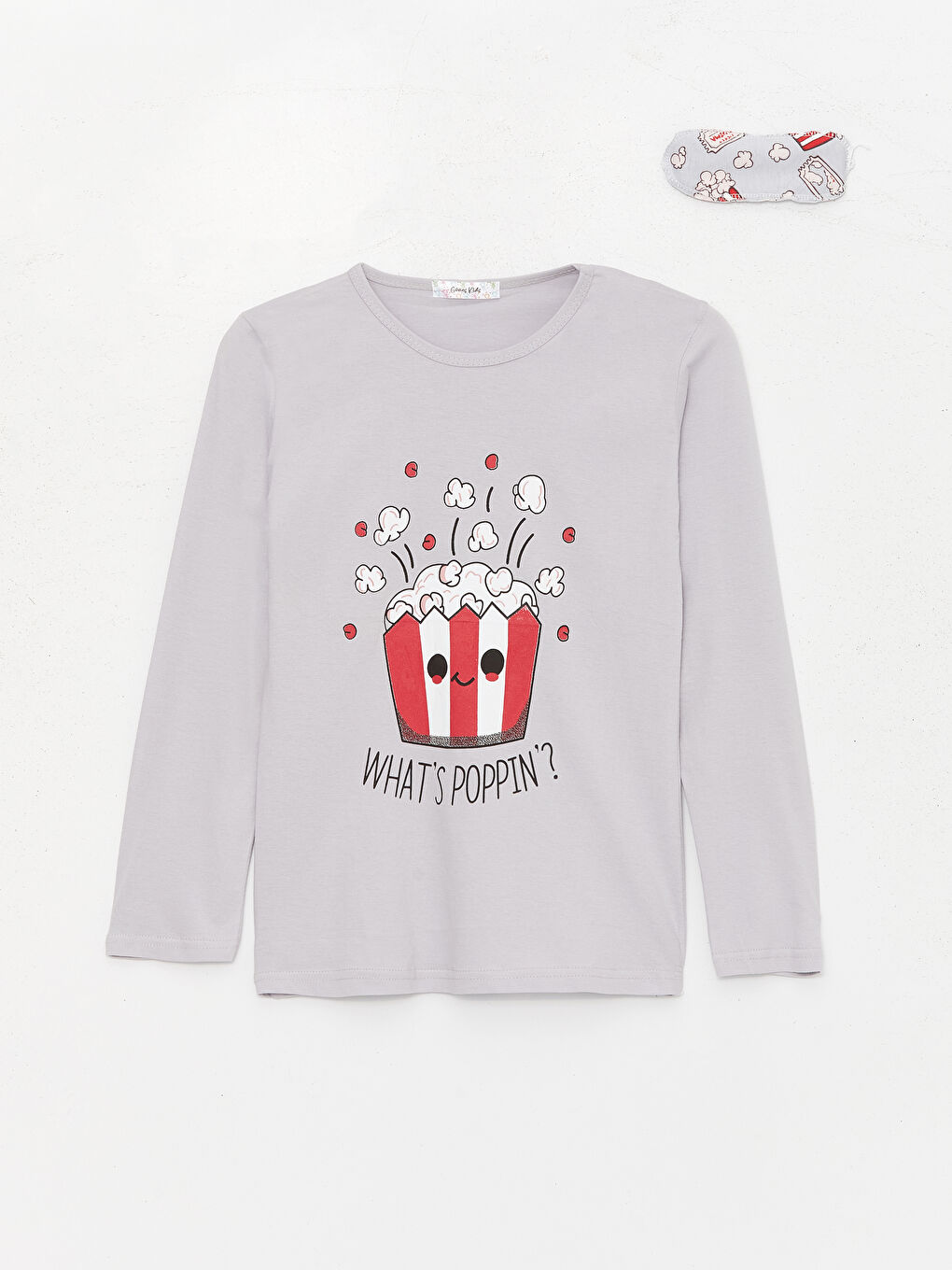 Gri Bisiklet Yaka Desenli Uzun Kollu Kız Çocuk Pijama Takımı-1