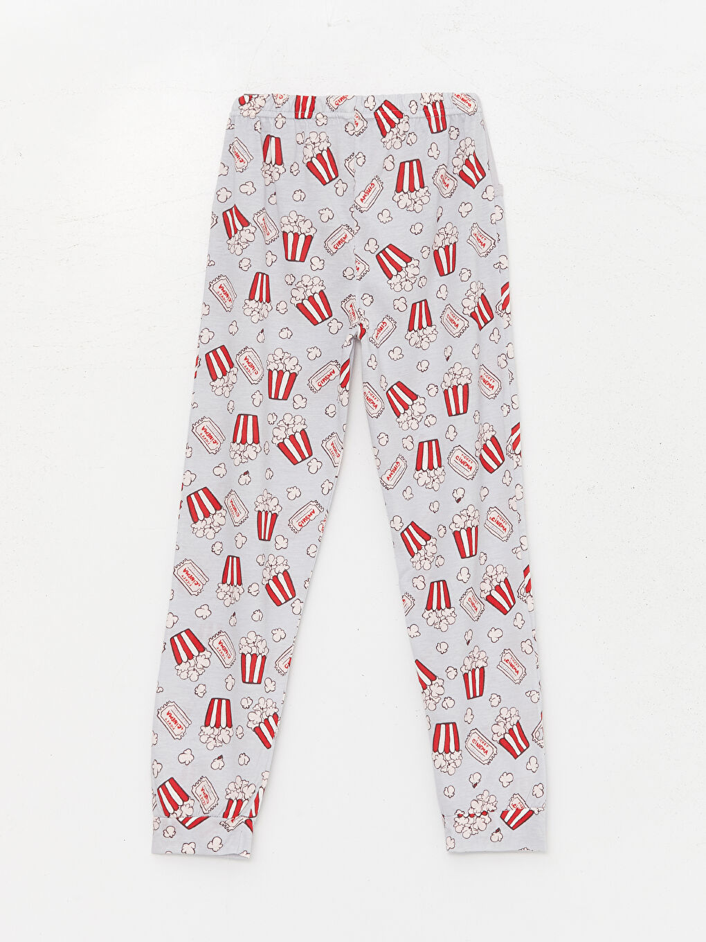 Gri Bisiklet Yaka Desenli Uzun Kollu Kız Çocuk Pijama Takımı-4