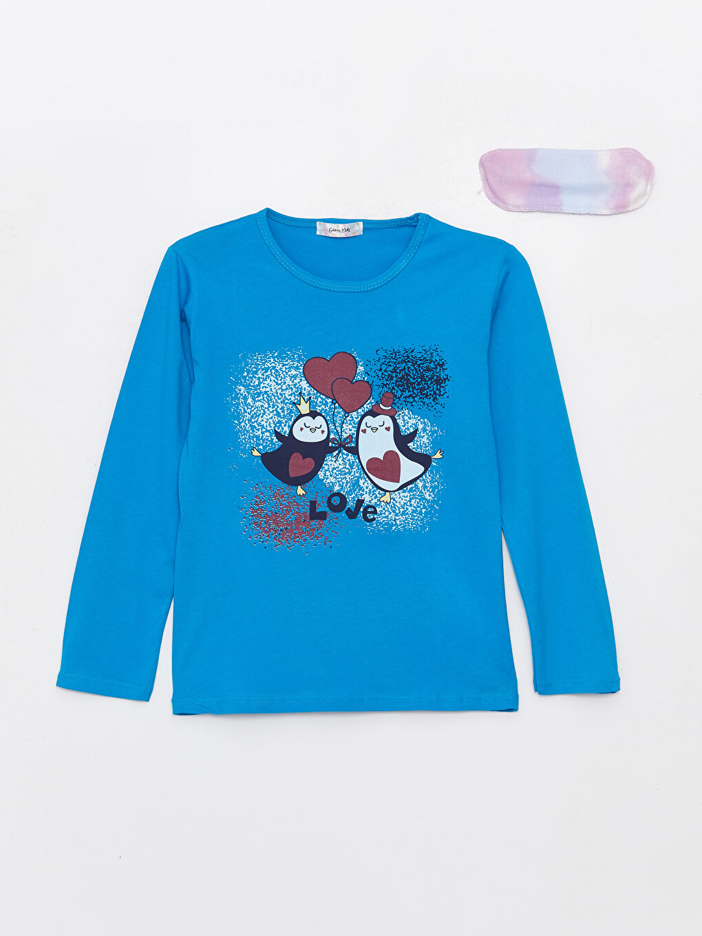 Mavi Bisiklet Yaka Baskılı Uzun Kollu Kız Çocuk Pijama Takımı-1