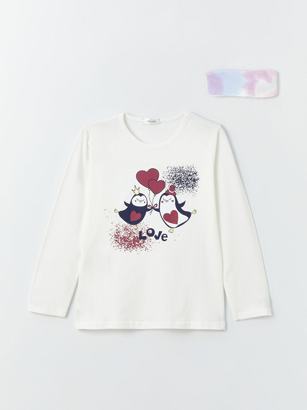 Ekru Bisiklet Yaka Baskılı Uzun Kollu Kız Çocuk Pijama Takımı-1