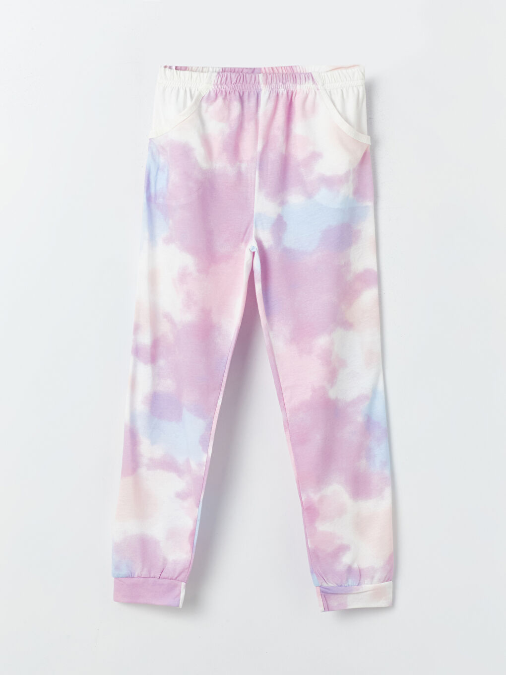 Ekru Bisiklet Yaka Baskılı Uzun Kollu Kız Çocuk Pijama Takımı-3