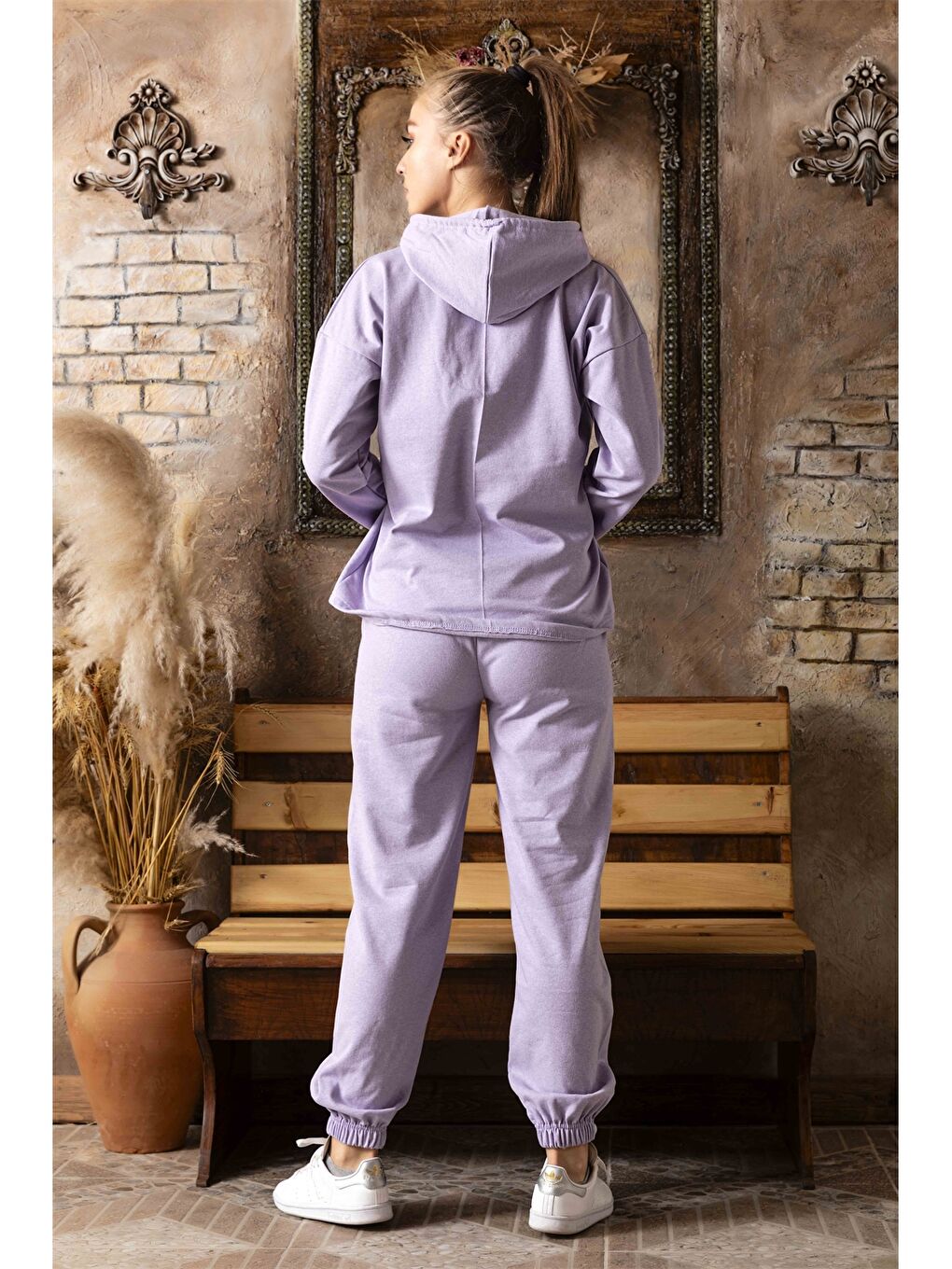 Lila Kapüşonlu Kadın Pijama Takım-1
