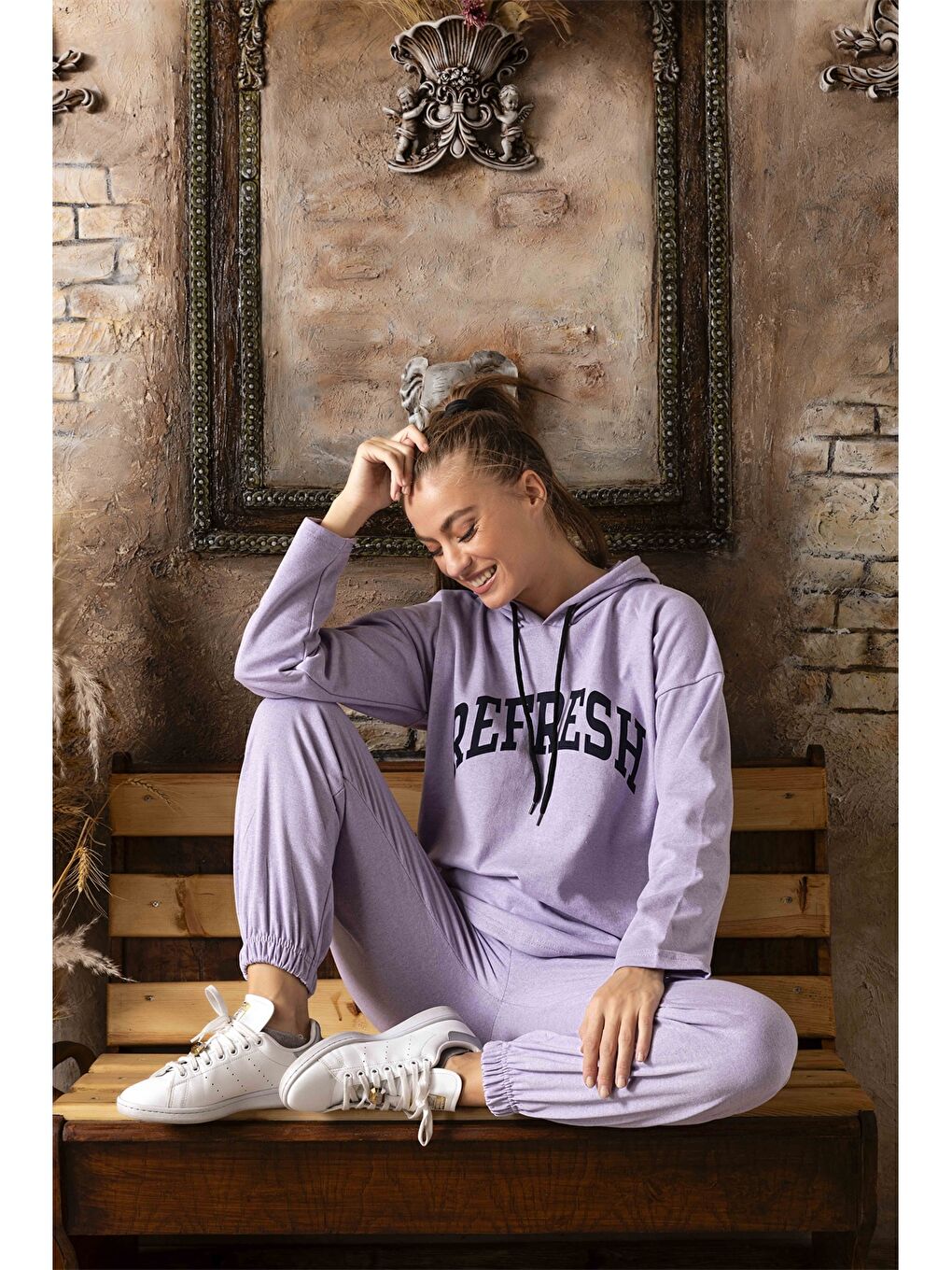 Lila Kapüşonlu Kadın Pijama Takım-2