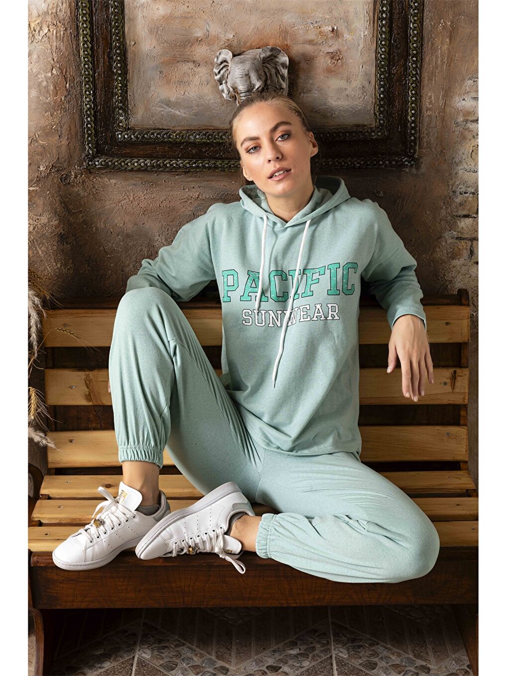 Yeşil Baskılı Kadın Eşofman Takımı