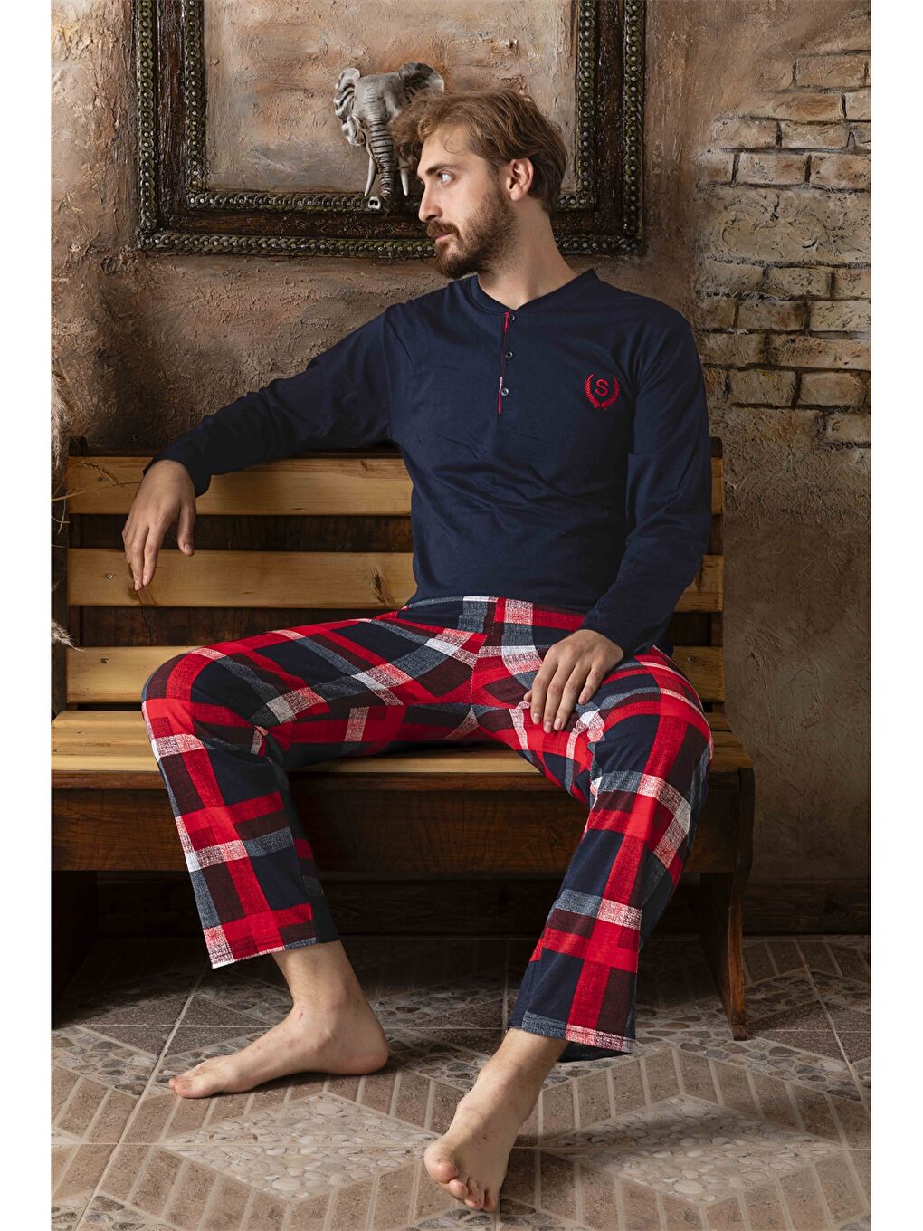 Lacivert Standart Kalıp Erkek Pijama Takım