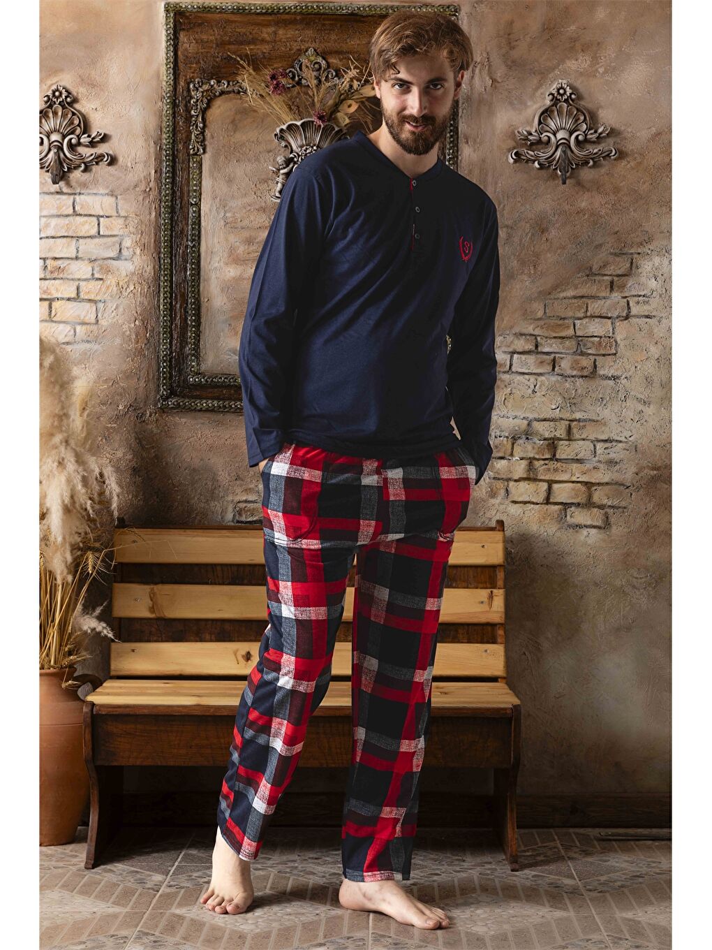 Lacivert Standart Kalıp Erkek Pijama Takım-1