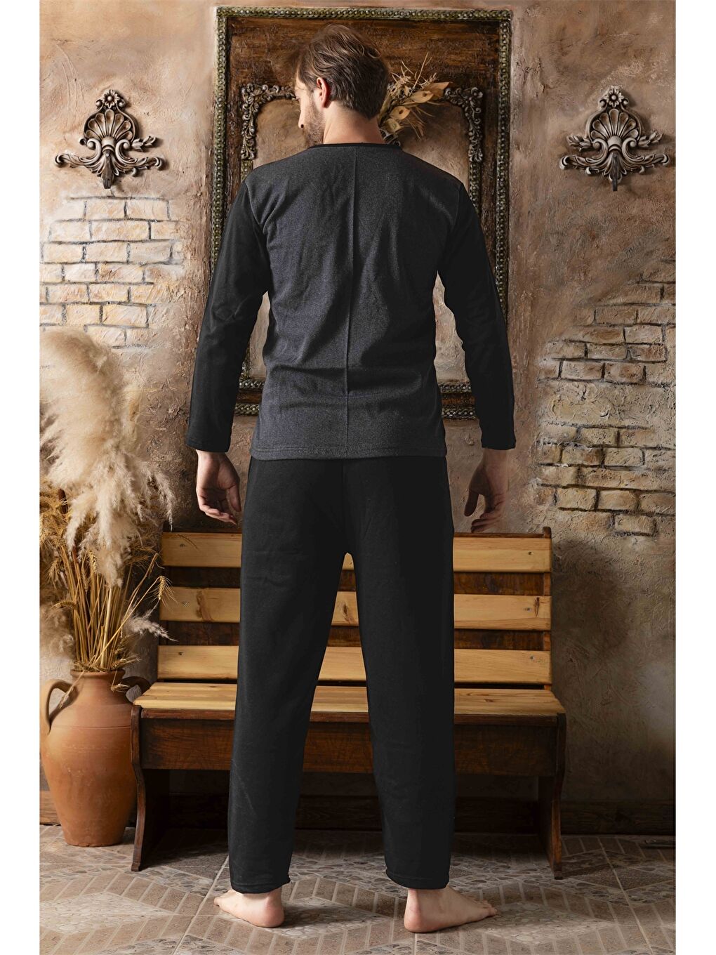 Siyah Standart Kalıp Erkek Pijama Takımı-2