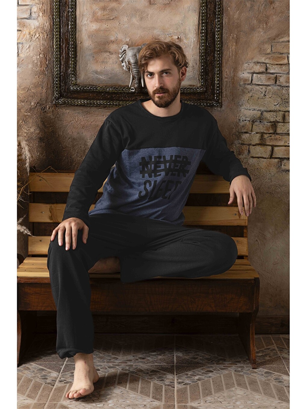 Siyah Standart Kalıp Erkek Pijama Takımı