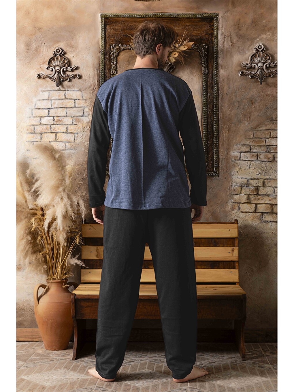 Siyah Standart Kalıp Erkek Pijama Takımı-2