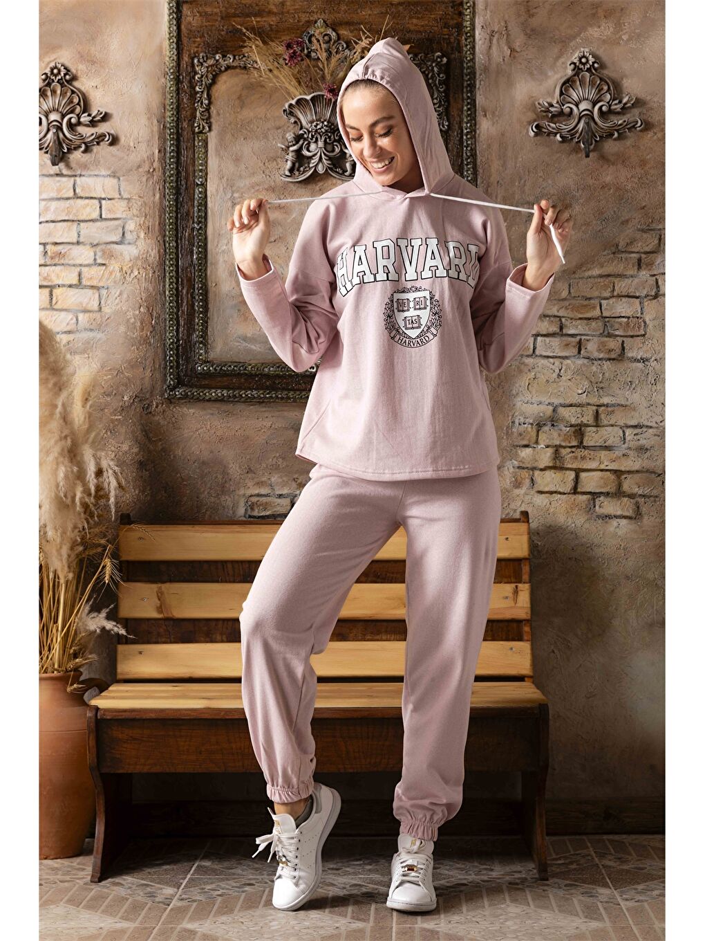 Pembe Kapüşonlu Kadın Eşofman Takım-1