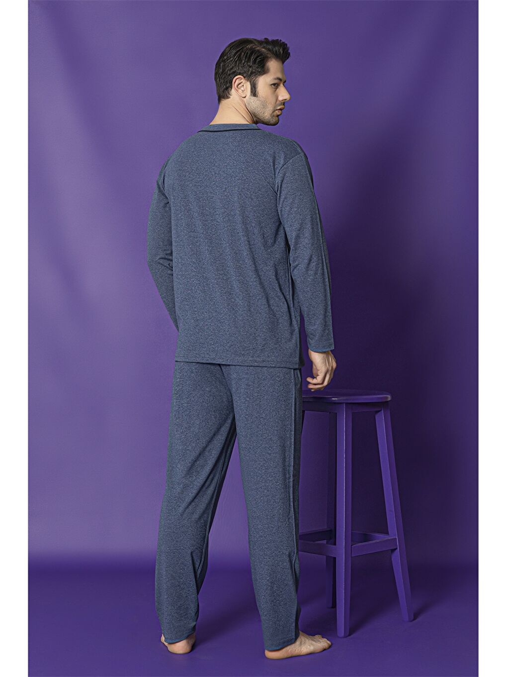 Petrol Standart Kalıp Erkek Pijama Takımı-1