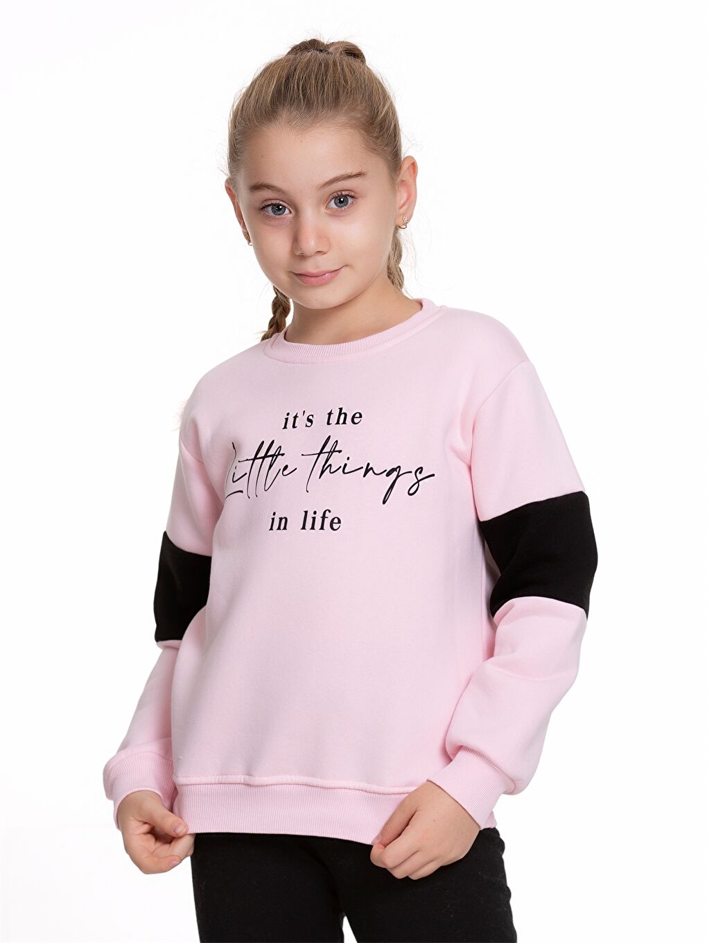 Myhanne Pembe Bisiklet Yaka Baskılı Uzun Kollu Kız Çocuk Sweatshirt