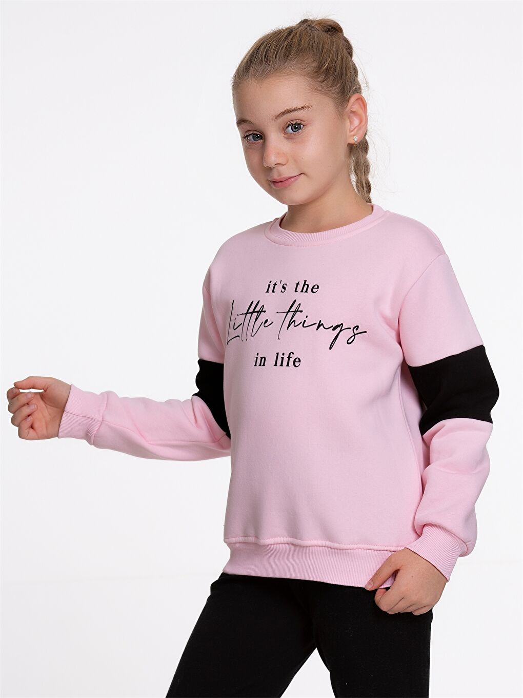 Myhanne Pembe Bisiklet Yaka Baskılı Uzun Kollu Kız Çocuk Sweatshirt - 2