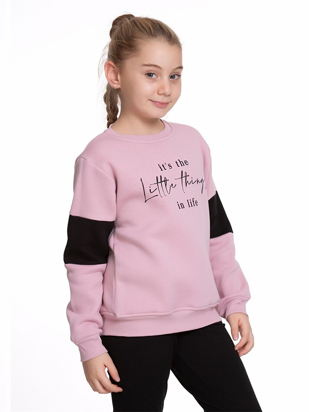 Myhanne Pembe Bisiklet Yaka Baskılı Uzun Kollu Kız Çocuk Sweatshirt - 2