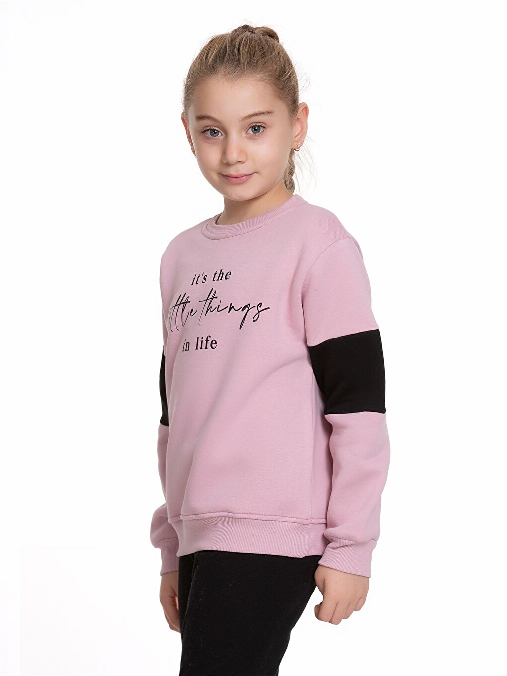 Myhanne Pembe Bisiklet Yaka Baskılı Uzun Kollu Kız Çocuk Sweatshirt - 3