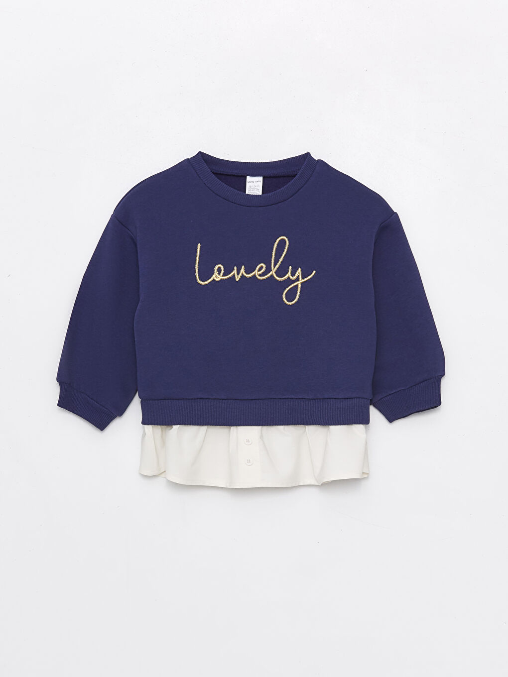 LCW baby Lacivert Bisiklet Yaka Uzun Kollu Baskılı Kız Bebek Sweatshirt