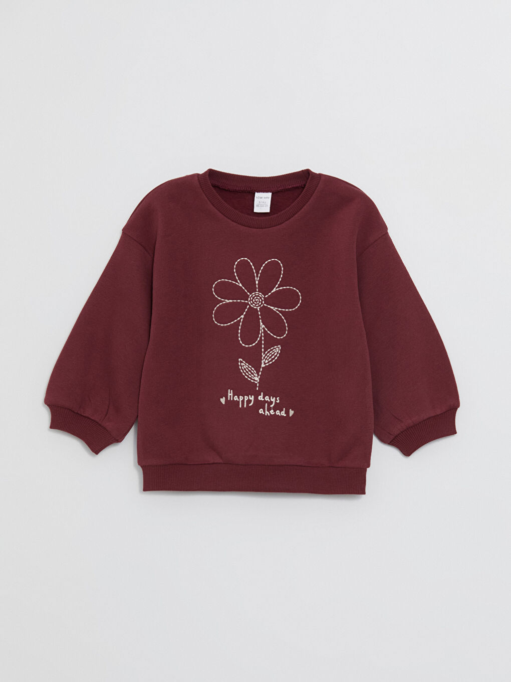 LCW baby Bordo Bisiklet Yaka Baskılı Kız Bebek Sweatshirt