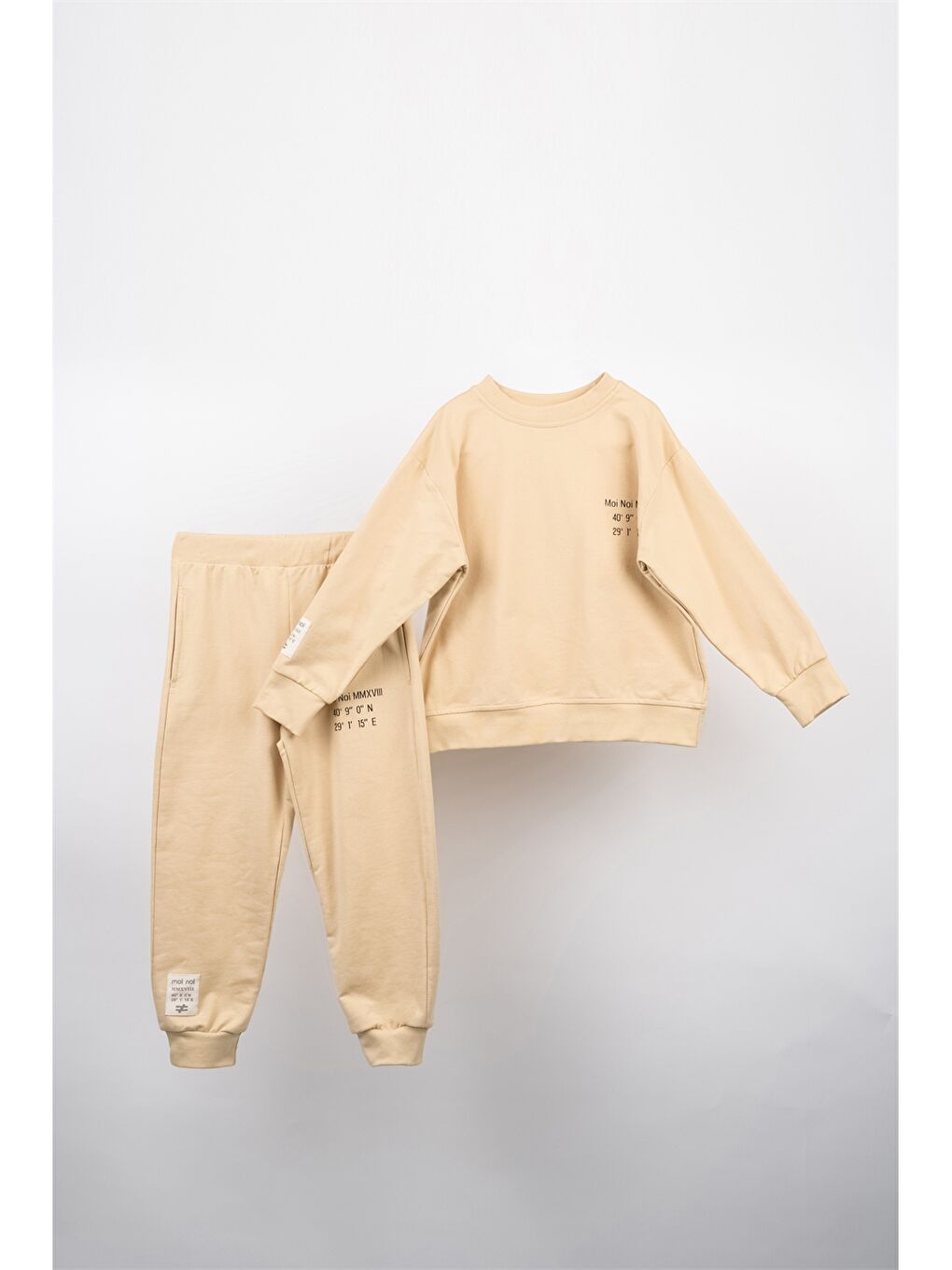 Bej Bisiklet Yaka Uzun Kollu Baskılı Erkek Bebek 2'li Takım