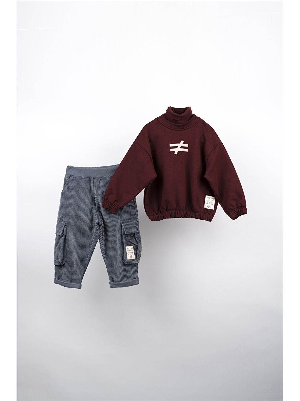 Bordo Dik Yaka Baskılı Uzun Kollu Erkek Çocuk 2'li Takım