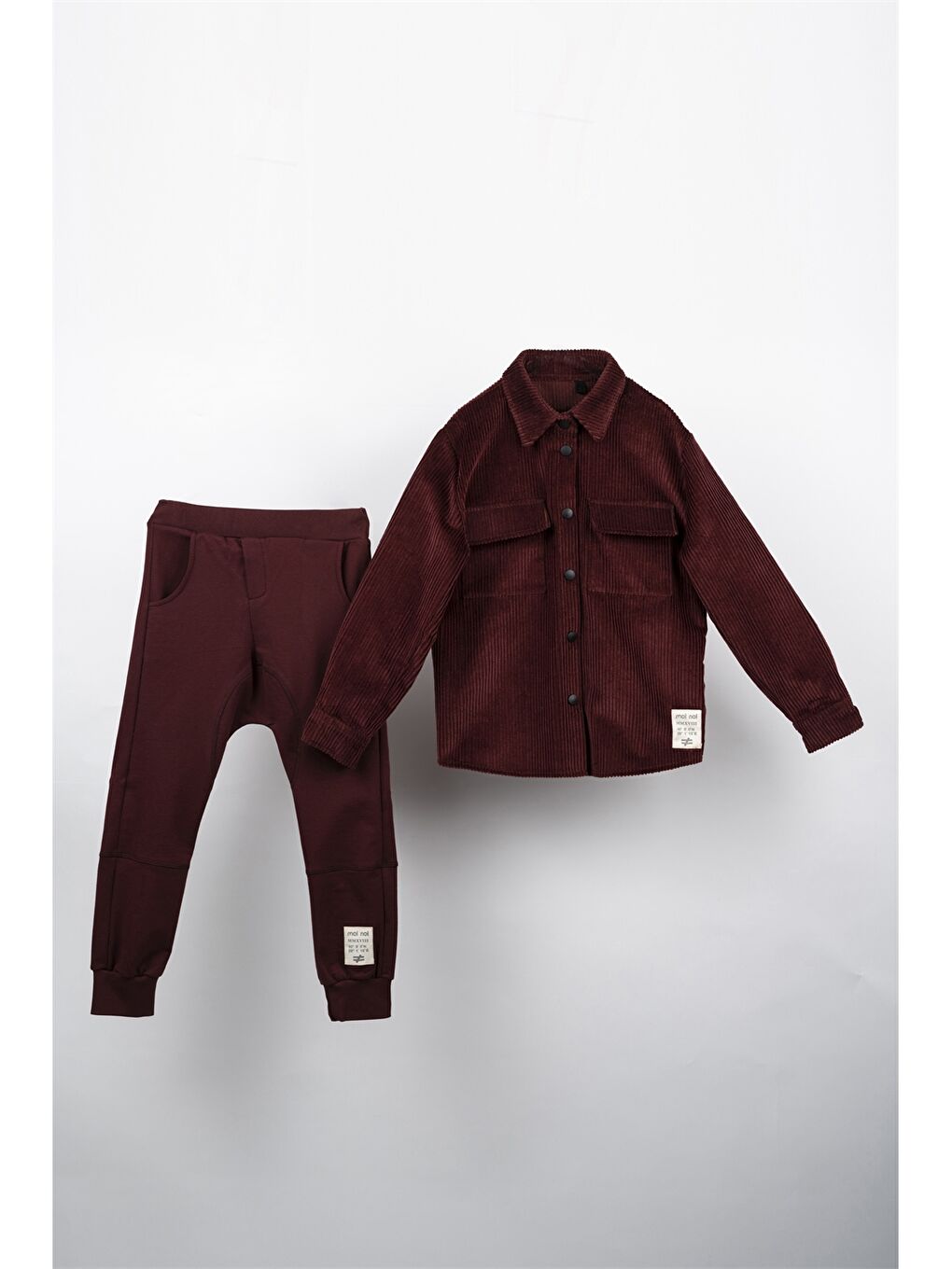 Bordo Gömlek Yaka Baskılı Uzun Kollu Erkek Çocuk 2'li Takım