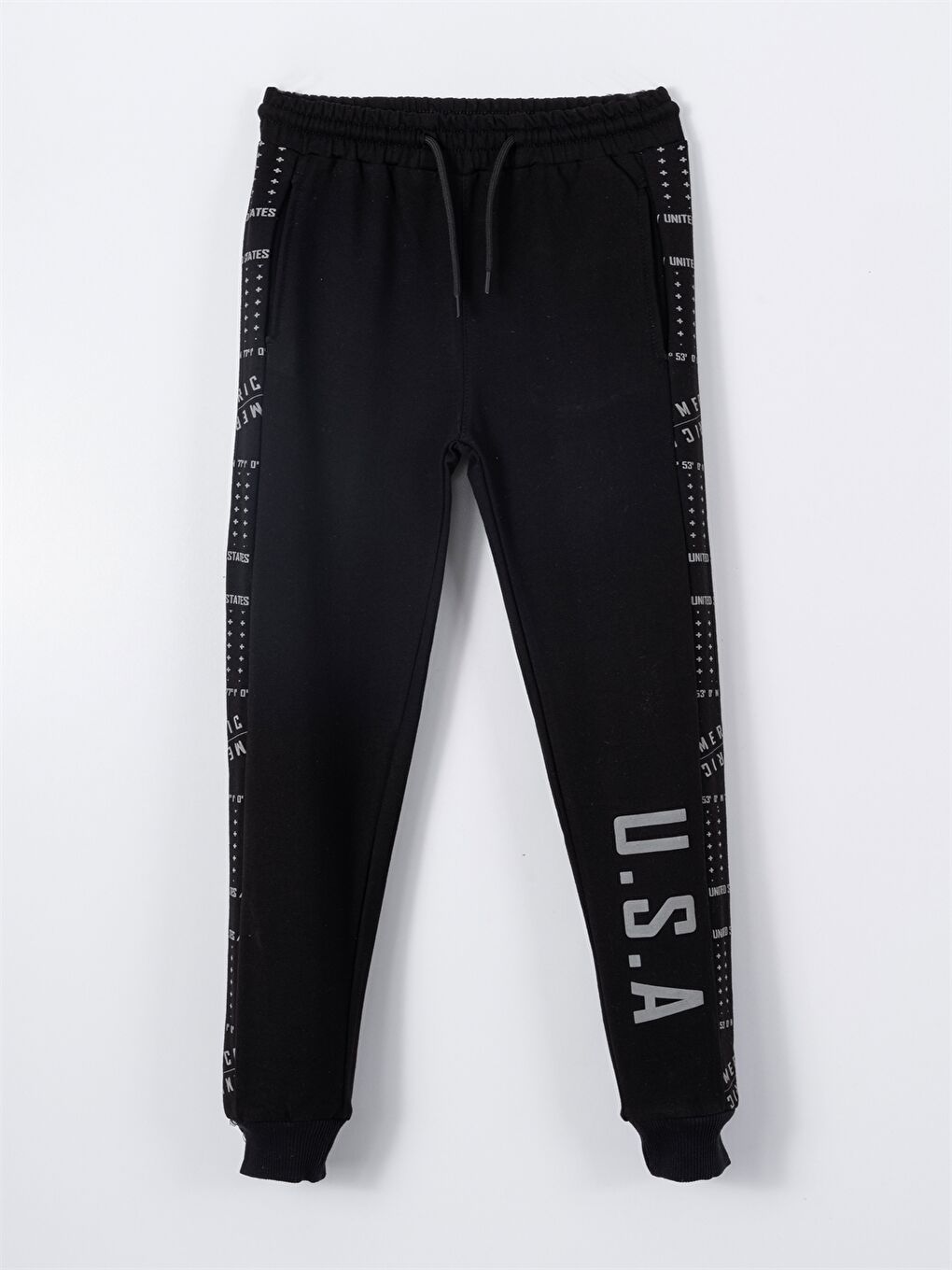 Siyah Beli Lastikli Baskılı Erkek Çocuk Eşofman Altı