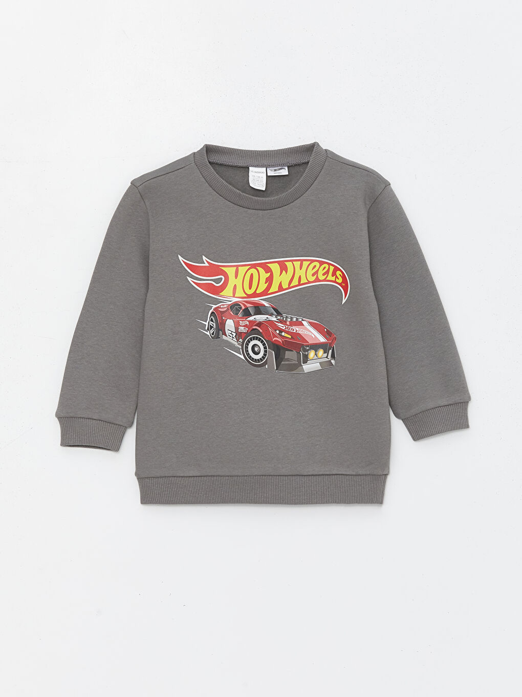 LCW baby Koyu Gri Bisiklet Yaka Hot Wheels Baskılı Erkek Bebek Sweatshirt