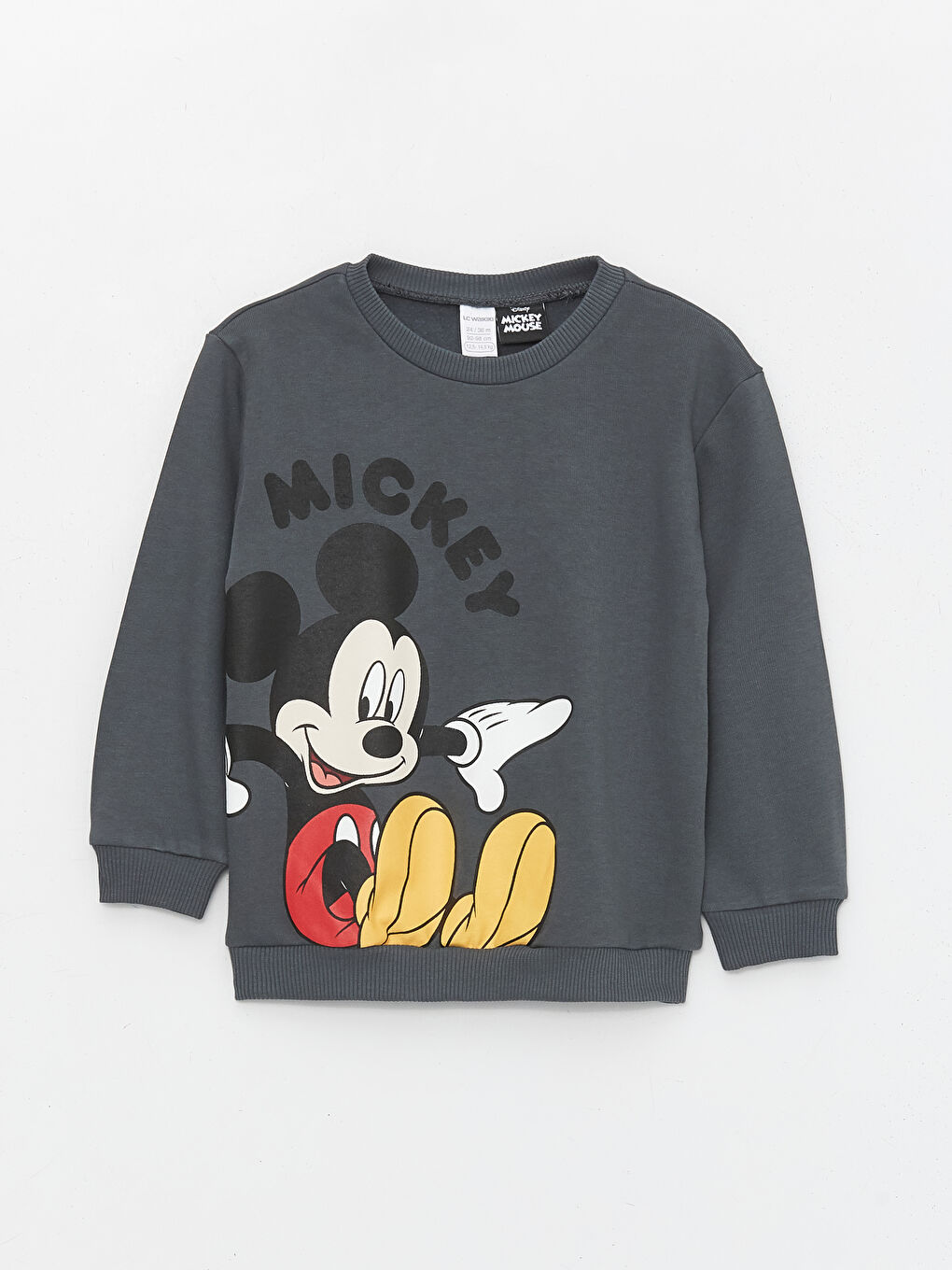 LCW baby Koyu Gri Bisiklet Yaka Uzun Kollu Mickey Mouse Baskılı Erkek Bebek Sweatshirt