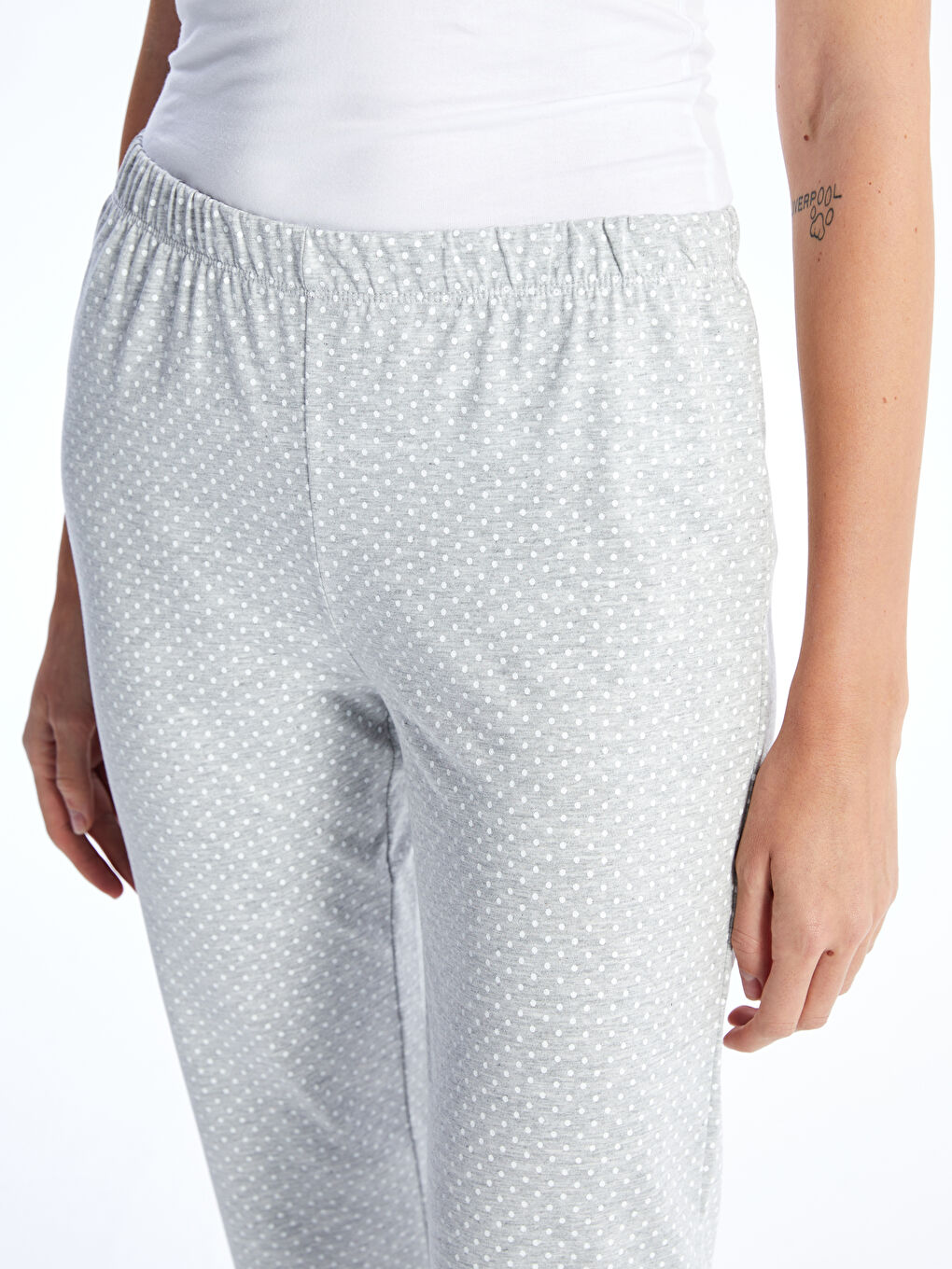 Gri Beli Lastikli Puantiyeli Kadın Pijama Altı-1