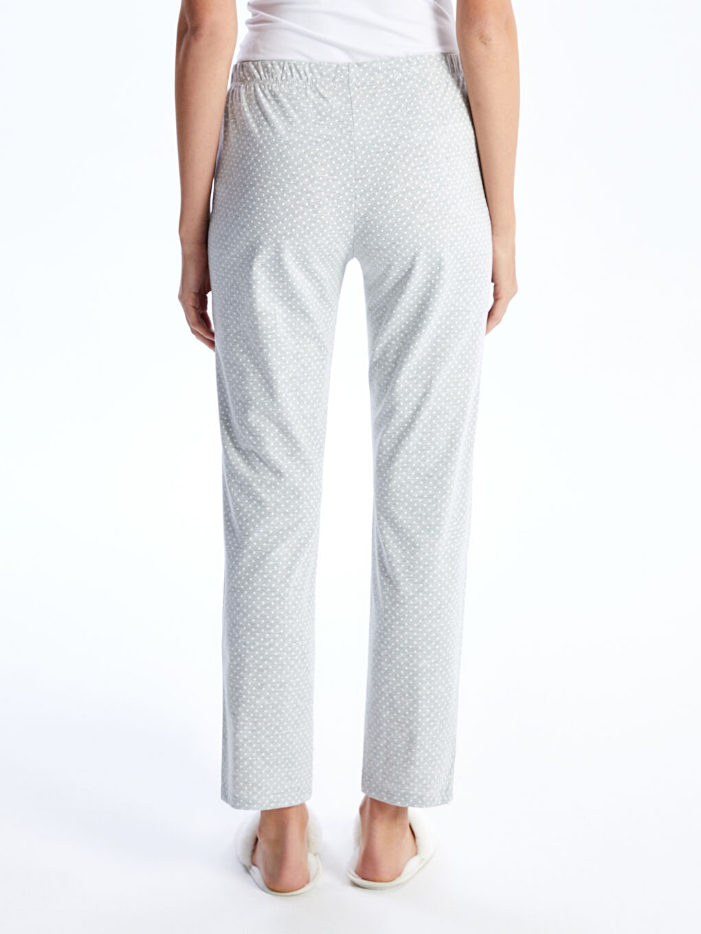 Gri Beli Lastikli Puantiyeli Kadın Pijama Altı-3