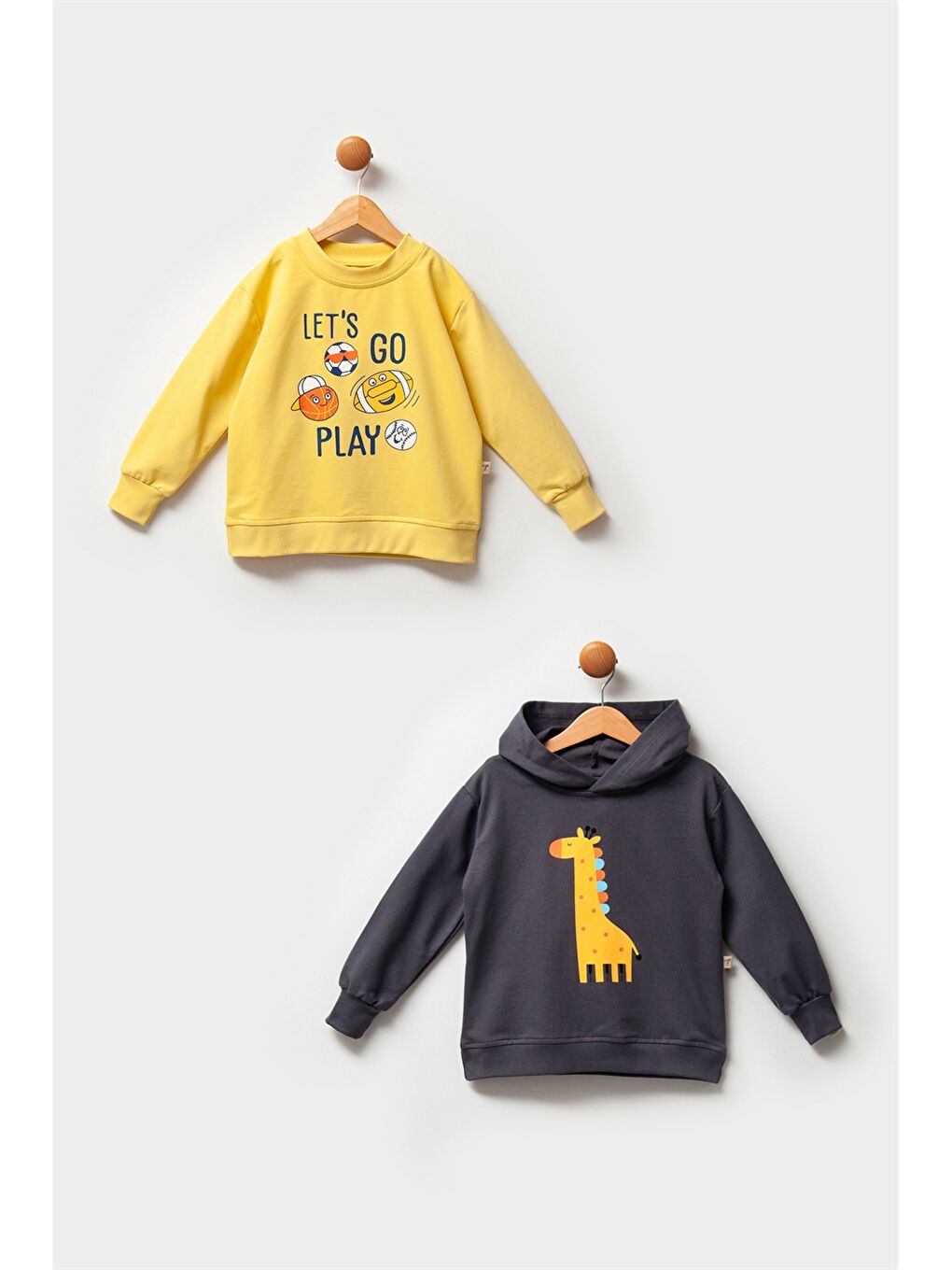 Sarı Uzun Kollu Baskılı Erkek Bebek Sweatshirt 2'li