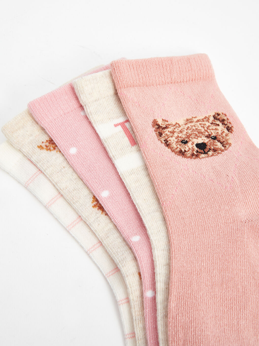 Ekru Desenli Kız Çocuk Soket Çorap 5'li-2