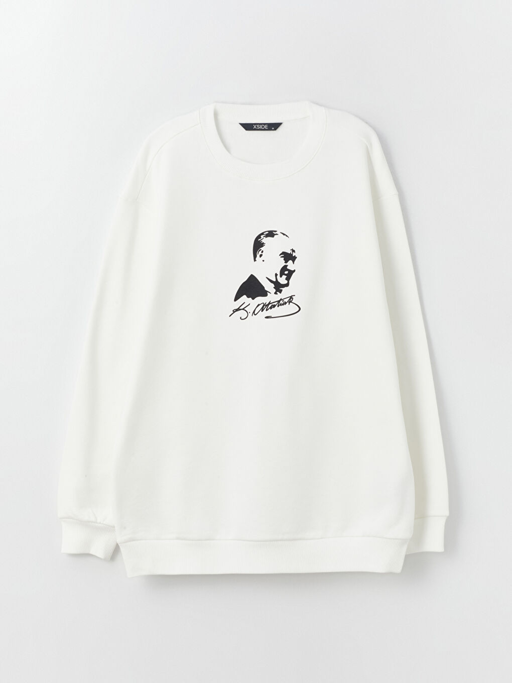 XSIDE Ekru Bisiklet Yaka Uzun Kollu Atatürk Baskılı Erkek Sweatshirt - 5